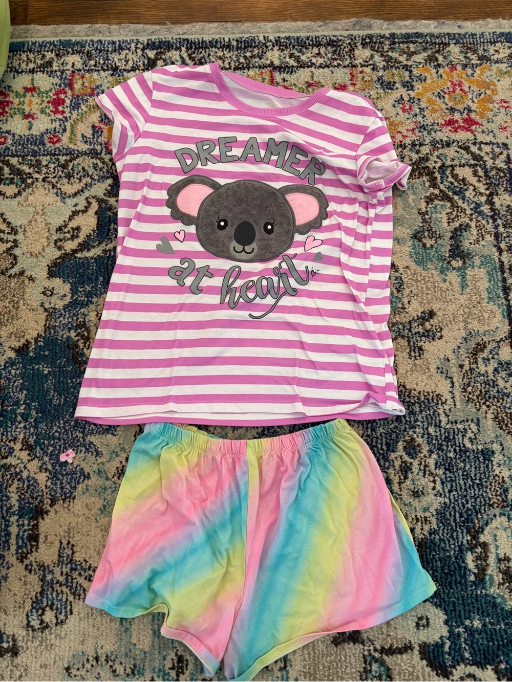 Justice Pink & White Striped 'Dreamer at Heart' Koala Pajama Set